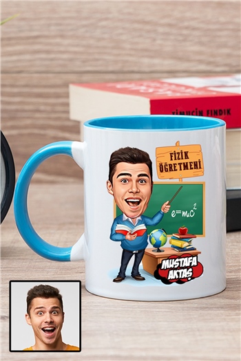 Erkek Fizik Öğretmenine Özel Hediye Karikatürlü İçi Renkli Kupa Bardak