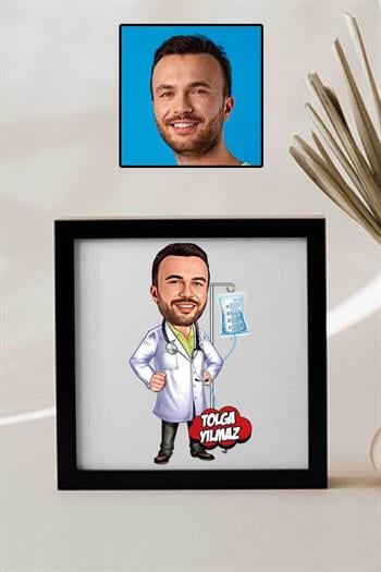 Erkek Hemşireye Hediye Karikatürlü Kare Çerçeve