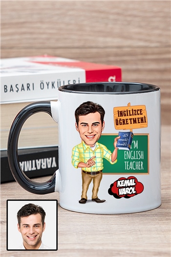 Erkek İngilizce Öğretmenine Özel Hediye Karikatürlü İçi Renkli Kupa Bardak
