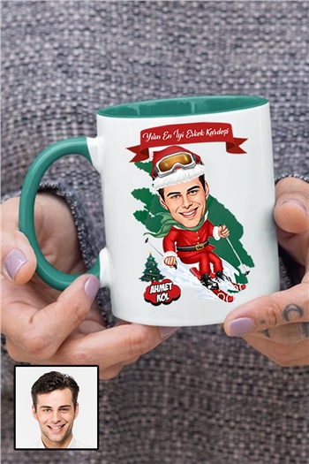 Erkek Kardeşe Yılbaşı Hediyesi Karikatürlü İçi Renkli Kupa Bardak