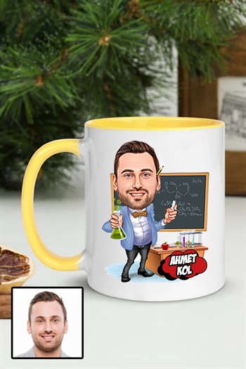 Erkek Kimya Öğretmenine Özel Hediye Karikatürlü İçi Renkli Kupa Bardak