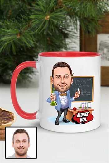 Erkek Kimya Öğretmenine Özel Hediye Karikatürlü İçi Renkli Kupa Bardak