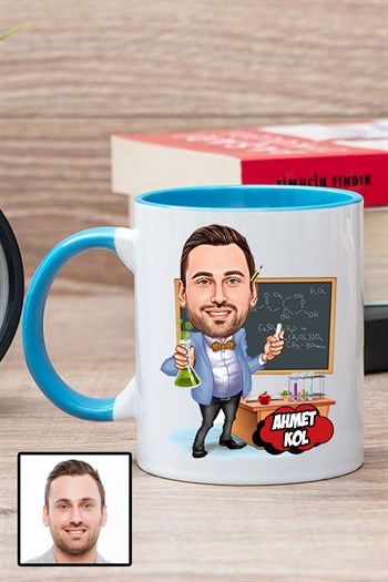 Erkek Kimya Öğretmenine Özel Hediye Karikatürlü İçi Renkli Kupa Bardak