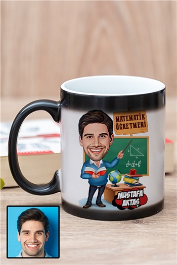 Erkek Matematik Öğretmenine Kişiye Özel Hediye Karikatürlü Sihirli Kupa Bardak
