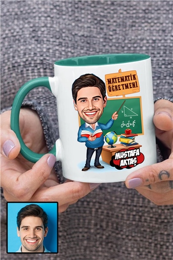 Erkek Matematik Öğretmenine Özel Hediye Karikatürlü İçi Renkli Kupa Bardak