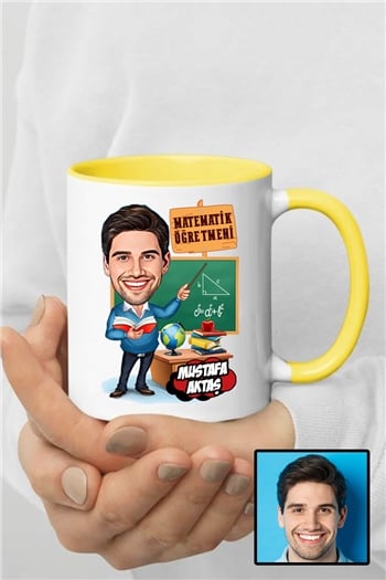 Erkek Matematik Öğretmenine Özel Hediye Karikatürlü İçi Renkli Kupa Bardak