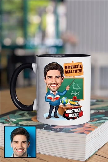Erkek Matematik Öğretmenine Özel Hediye Karikatürlü İçi Renkli Kupa Bardak