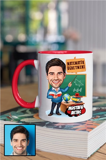 Erkek Matematik Öğretmenine Özel Hediye Karikatürlü İçi Renkli Kupa Bardak