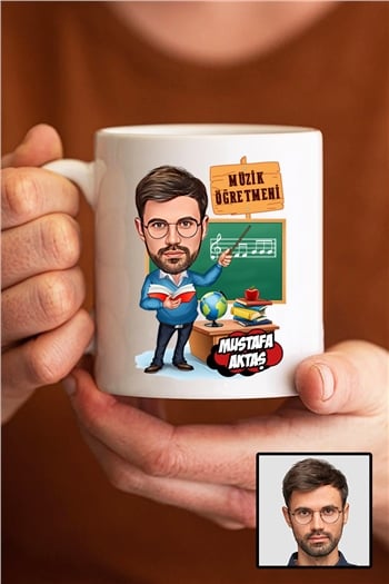 Erkek Müzik Öğretmenine Hediye Karikatürlü Beyaz Kupa Bardak