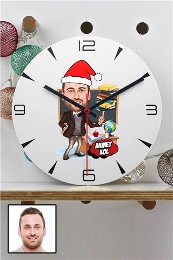 Erkek Öğretmen İçin Kişiye Özel Yılbaşı Hediyesi Karikatürlü Duvar Saati