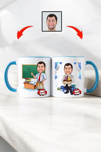 Erkek Öğretmene Doğum Günü Hediyesi Karikatürlü Kupa Bardak