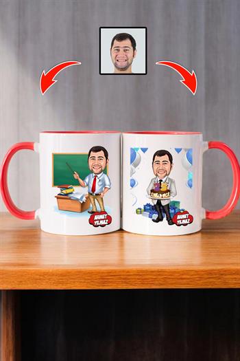 Erkek Öğretmene Doğum Günü Hediyesi Karikatürlü Kupa Bardak