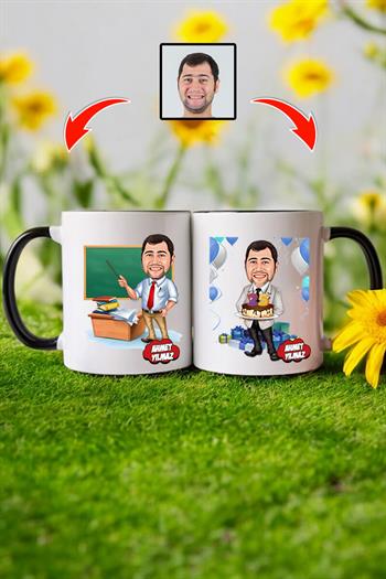 Erkek Öğretmene Doğum Günü Hediyesi Karikatürlü Kupa Bardak