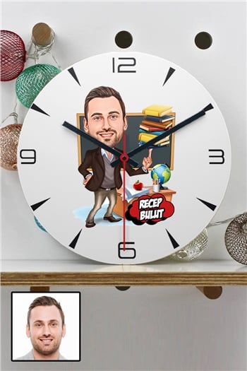 Erkek Öğretmene Kişiye Özel Hediye Karikatürlü Duvar Saati