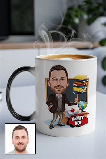 Erkek Öğretmene Kişiye Özel Hediye Karikatürlü Sihirli Kupa Bardak