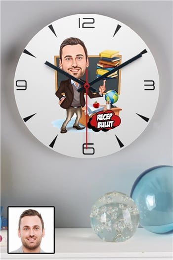 Erkek Öğretmene Kişiye Özel Hediye Karikatürlü Duvar Saati
