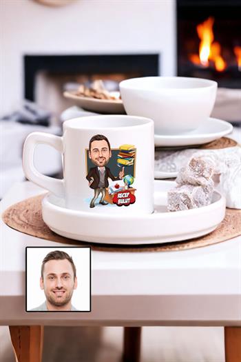 Erkek Öğretmene Özel Hediye Karikatürlü Concept Türk Kahvesi Fincanı