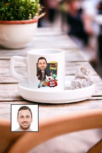 Erkek Öğretmene Özel Hediye Karikatürlü Concept Türk Kahvesi Fincanı