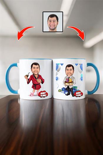 Erkek Patrona Doğum Günü Hediyesi Karikatürlü Kupa Bardak