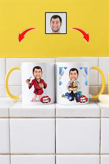 Erkek Patrona Doğum Günü Hediyesi Karikatürlü Kupa Bardak