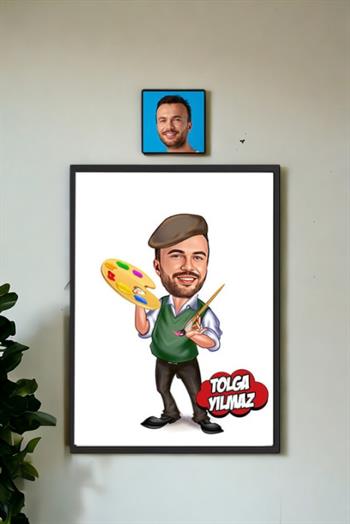 Erkek Ressama Hediye Kişiye Özel Ressam Karikatürlü Hediyelik Çerçeve