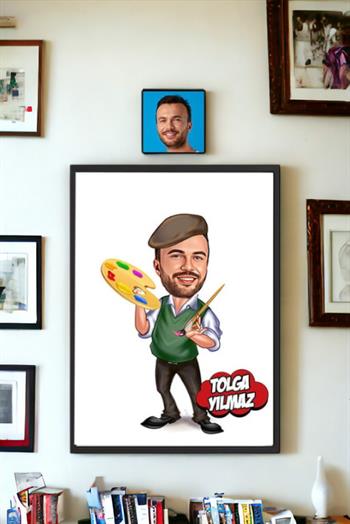 Erkek Ressama Hediye Kişiye Özel Ressam Karikatürlü Hediyelik Çerçeve