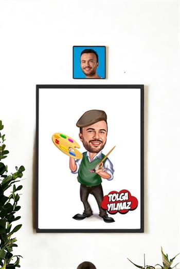 Erkek Ressama Hediye Kişiye Özel Ressam Karikatürlü Hediyelik Çerçeve