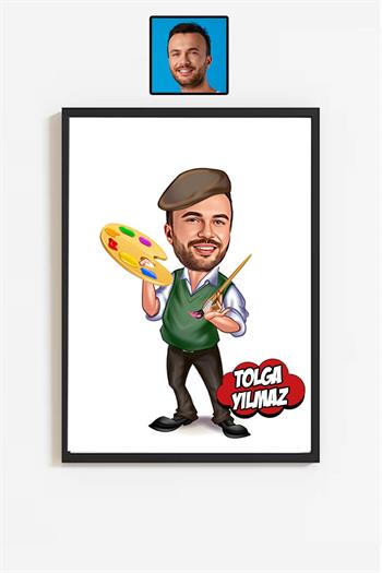 Erkek Ressama Hediye Kişiye Özel Ressam Karikatürlü Hediyelik Çerçeve