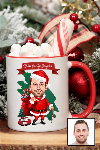 Erkek Sevgiliye Yılbaşı Hediyesi Karikatürlü İçi Renkli Kupa Bardak