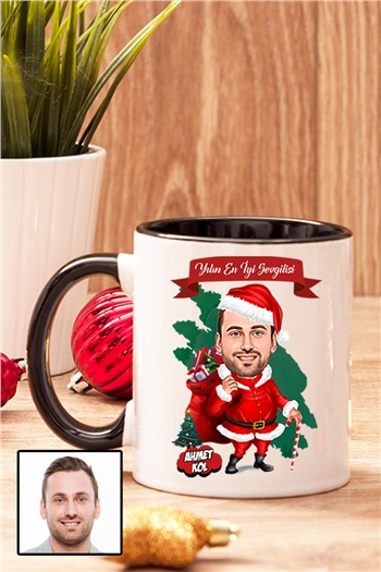 Erkek Sevgiliye Yılbaşı Hediyesi Karikatürlü İçi Renkli Kupa Bardak