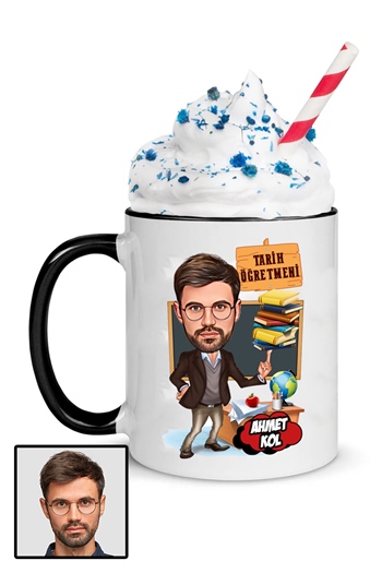 Erkek Tarih Öğretmenine Özel Hediye Karikatürlü İçi Renkli Kupa Bardak