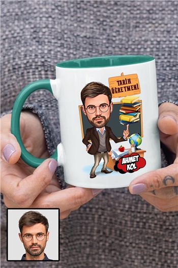 Erkek Tarih Öğretmenine Özel Hediye Karikatürlü İçi Renkli Kupa Bardak