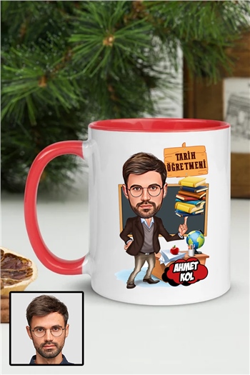 Erkek Tarih Öğretmenine Özel Hediye Karikatürlü İçi Renkli Kupa Bardak