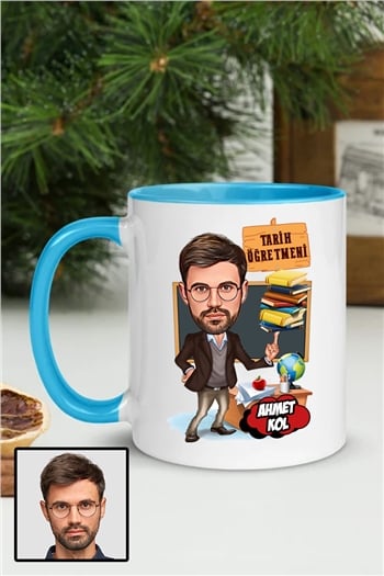 Erkek Tarih Öğretmenine Özel Hediye Karikatürlü İçi Renkli Kupa Bardak