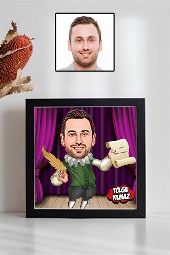 Erkek Tiyatrocuya Hediye Karikatürlü Kare Çerçeve