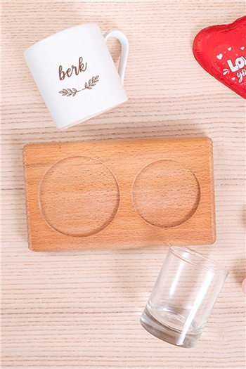 Erkeklere Özel İsim Yazılı Ahşap Sunumlu Türk Kahvesi Fincanı