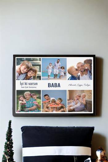 Eşe Babalar Günü Sürprizi Kolaj Dikdörtgen Çerçeve