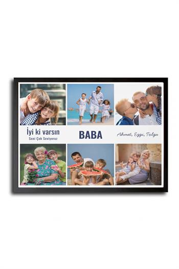 Eşe Babalar Günü Sürprizi Kolaj Dikdörtgen Çerçeve