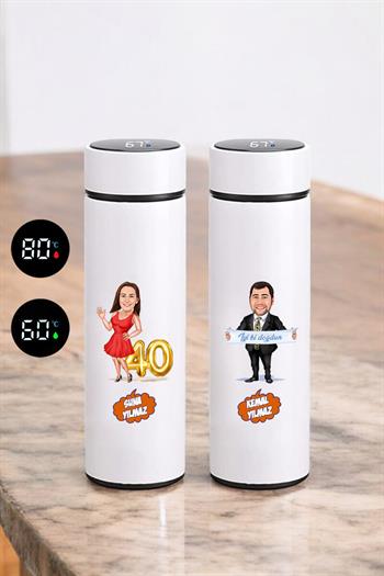 Eşe Doğum Günü Hediyesi Karikatürlü Çelik Termos Bardak