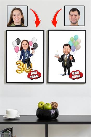 Eşe Doğum Günü Hediyesi Karikatürlü Dikdörtgen Çerçeve