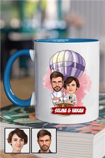 Eğlenceli Yıldönümü Hediyesi Karikatürlü İçi Renkli Kupa Bardak