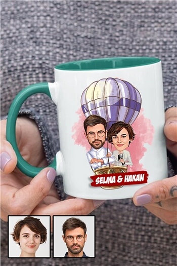 Eğlenceli Yıldönümü Hediyesi Karikatürlü İçi Renkli Kupa Bardak