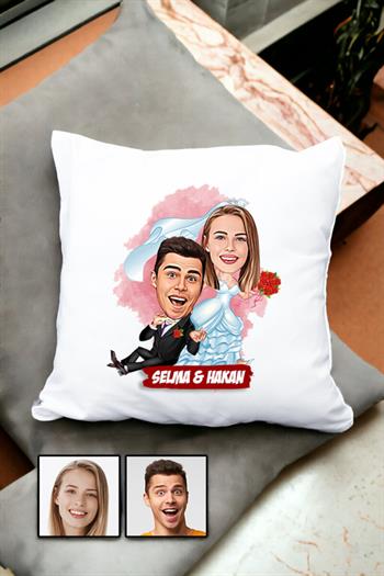 Eşe İlginç Hediye Evlilik Temalı Karikatürlü Yastık