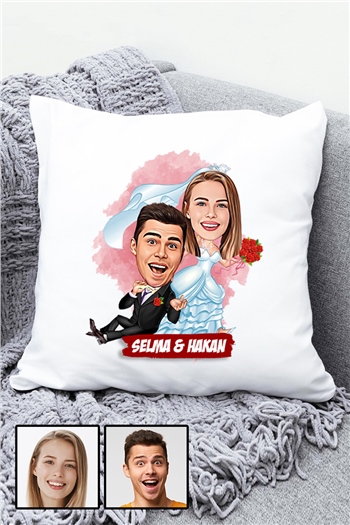 Eşe İlginç Hediye Evlilik Temalı Karikatürlü Yastık