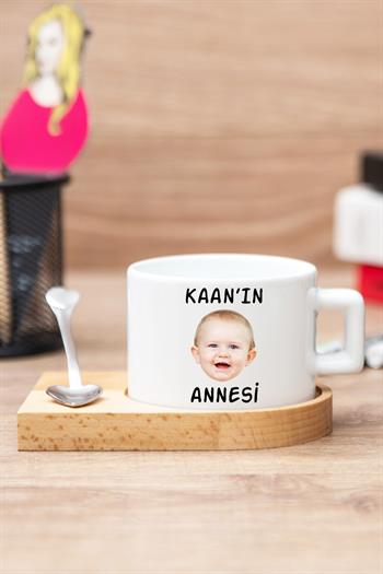 Eşe İlk Anneler Günü Hediyesi Fotoğraflı Ahşap Altlıklı Fincan