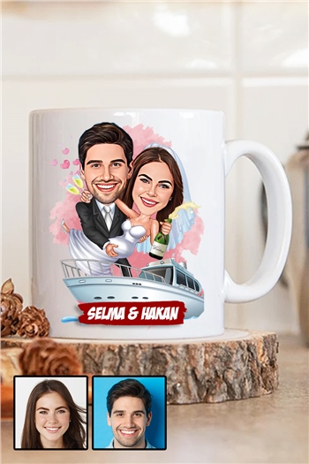 Eşe 14 Şubat Sevgililer Günü Hediyesi Karikatürlü Beyaz Kupa Bardak