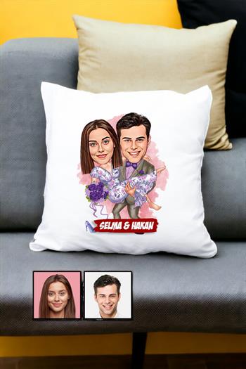 Eşe Romantik Hediye Karikatürlü Yastık