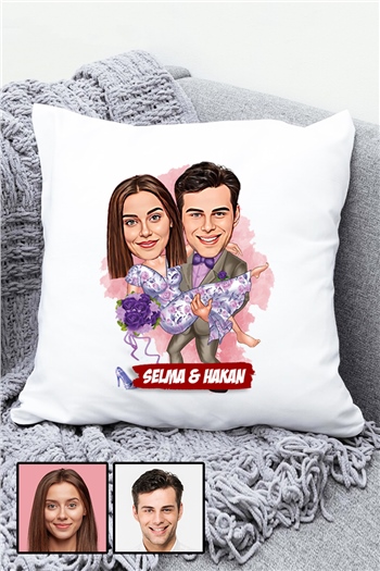 Eşe Romantik Hediye Karikatürlü Yastık