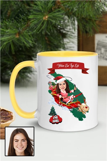 Eşe Yılbaşı Hediyesi Karikatürlü İçi Renkli Kupa Bardak