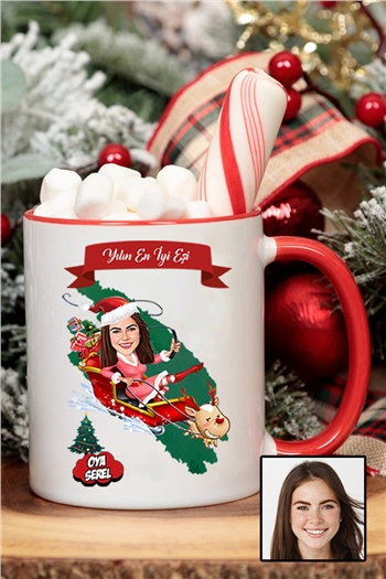 Eşe Yılbaşı Hediyesi Karikatürlü İçi Renkli Kupa Bardak